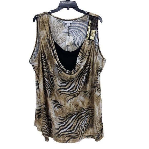 Vintage Top 3X Safari Animal Metallic Stretch Sleeveless Draped Scoop Beaded - Picture 1 of 14